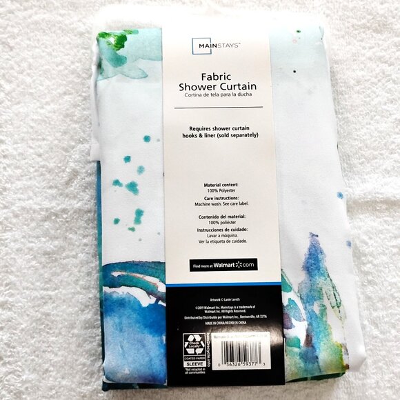 New! Mainstays Fabric Shower Curtain Watercolor OCEAN Life 70" x 72" Sealife - Picture 3 of 3